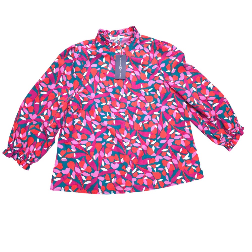 Michelle McDowell Ashton Leaf It To Me Pink Ruffle Neck Blouse Medium Fall NWT